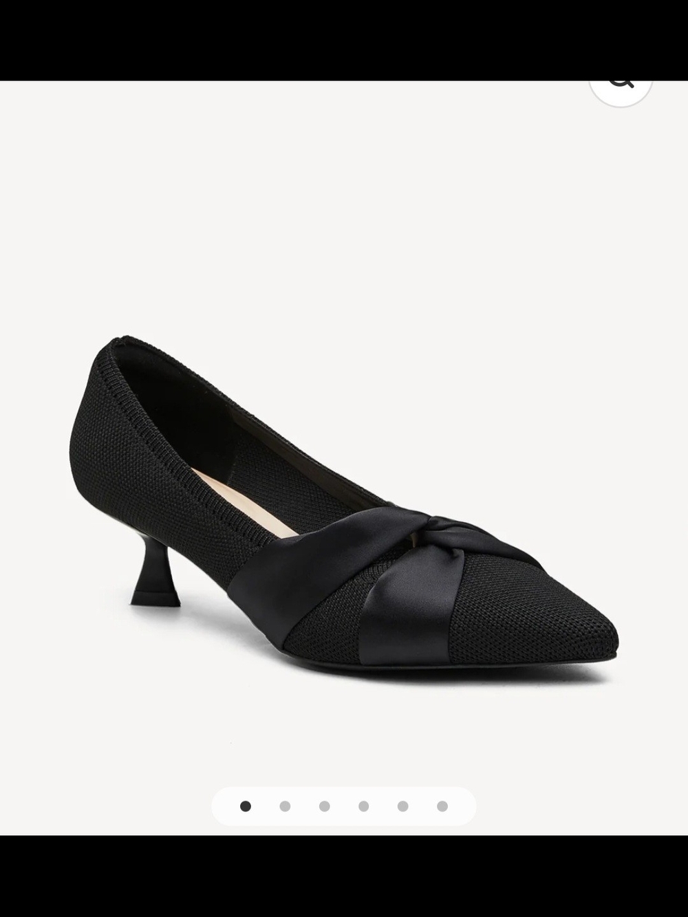 Cosy Island Pointed Toe Knot-Detail Kitten Heel Pumps - Black